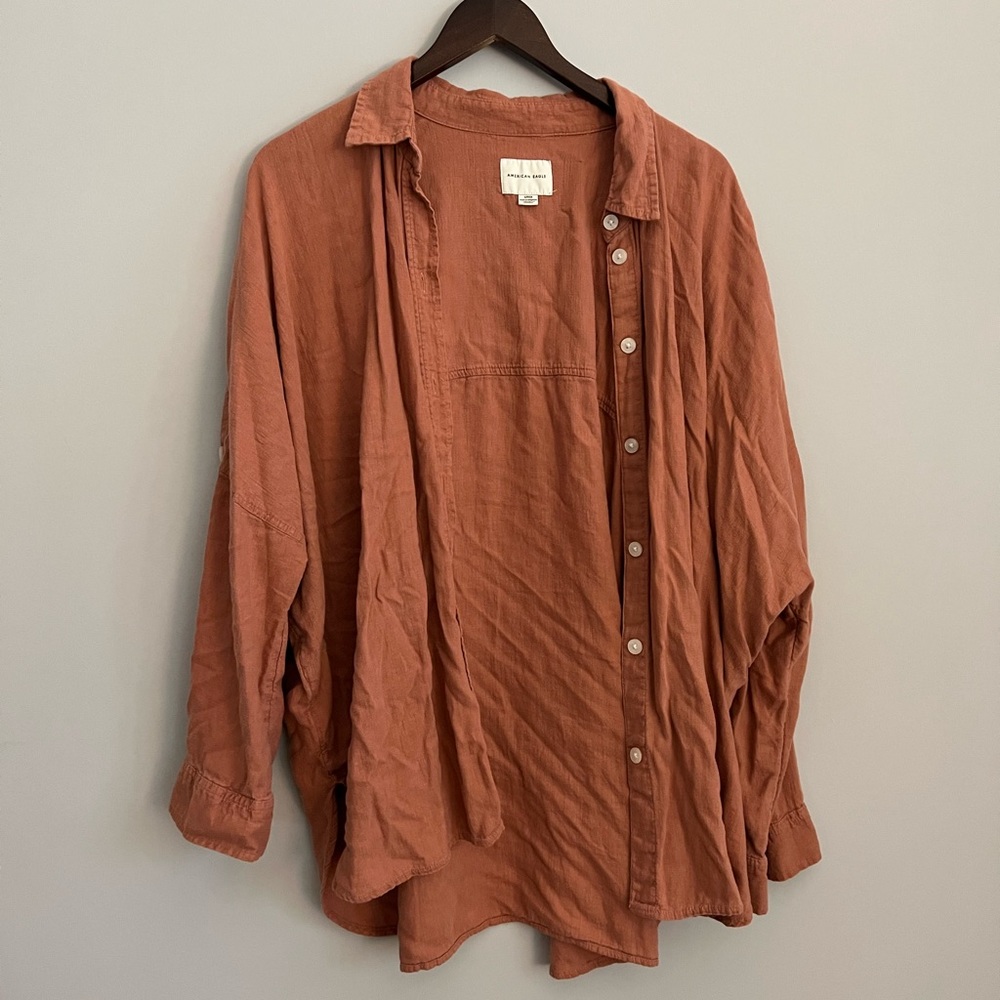 AEO Oversize Linen-blend Button Down